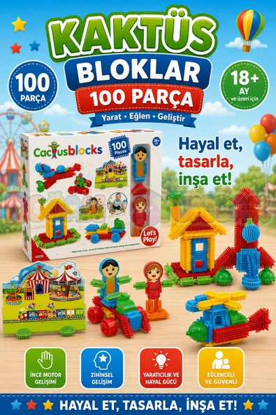 Kaktüs Bloklar (100 Parça) - Kaktüs Oyuncak - Lego Seti - Kaktüs Lego - Taraklı Lego ürün görseli 1