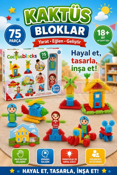 Kaktüs Bloklar (75 Parça) - Kaktüs Oyuncak - Lego Seti - Kaktüs Lego - Taraklı Lego ürün görseli 1