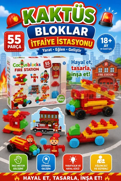 İtfaiye Kaktüs Bloklar (55 Parça) - Kaktüs Oyuncak - Lego Seti - Kaktüs Lego - Taraklı Lego ürün görseli 1