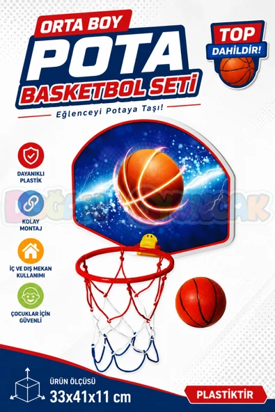 Orta Boy Pota Basketbol Seti - Spor Oyuncakları - Basketbol Oyuncakları - Basket Seti ürün görseli 1