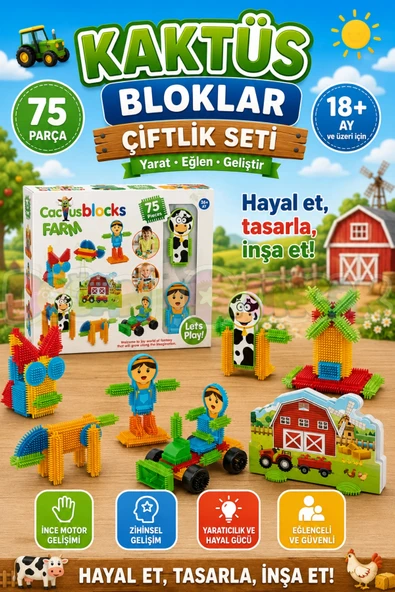 Çiftlik Kaktüs Bloklar (75 Parça) - Kaktüs Oyuncak - Lego Seti - Kaktüs Lego - Taraklı Lego ürün görseli 1