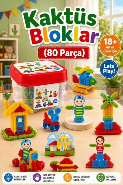 Kaktüs Bloklar (80 Parça) - Kaktüs Oyuncak - Lego Seti - Kaktüs Lego - Taraklı Lego ürün görseli 1