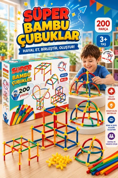 Süper Bambu Çubuklar (200 Parça) - Lego Setleri - Borular Lego - Plastik Çubuklar ürün görseli 1