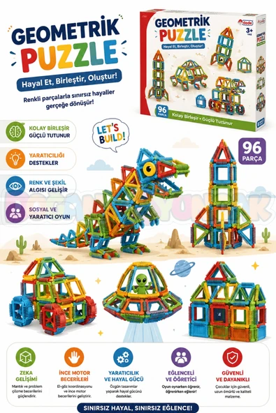 Geometrik Puzzle (96 Parça) - Lego Setleri - Geometrik Oyuncak - Şekilli Lego - Kare Bloklar ürün görseli 1