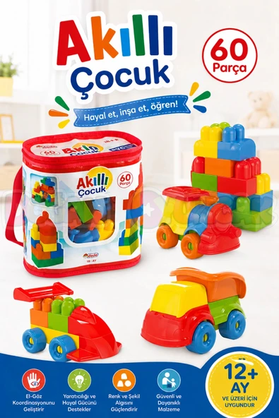 Akıllı Çocuk (60 Parça) - Büyük Parça Lego - Lego Setleri - Bloklar - Bebek Lego ürün görseli 1