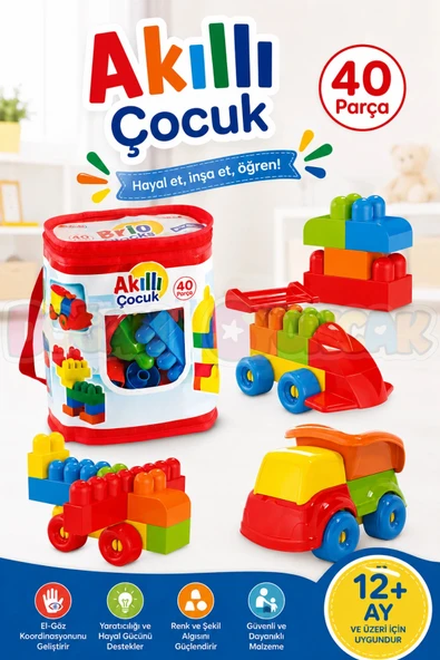 Akıllı Çocuk (40 Parça) - Büyük Parça Lego - Lego Setleri - Bloklar - Bebek Lego ürün görseli 1