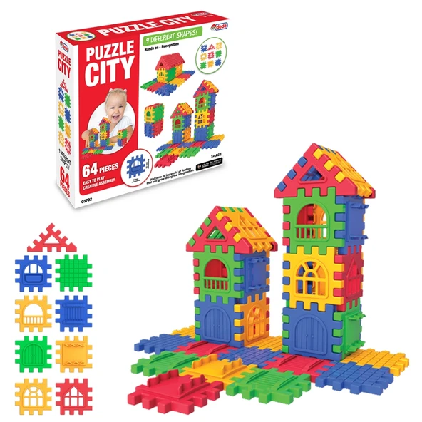 Puzzle City (64 Parça) - Lego Setleri - Ev Blokları - Şekilli Lego - Kare Bloklar ürün görseli 1