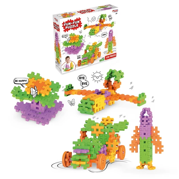 FunFun Puzzle (128 Parça) - Lego Setleri - Geometrik Oyuncak - Fun-Fun - Kare Bloklar ürün görseli 1