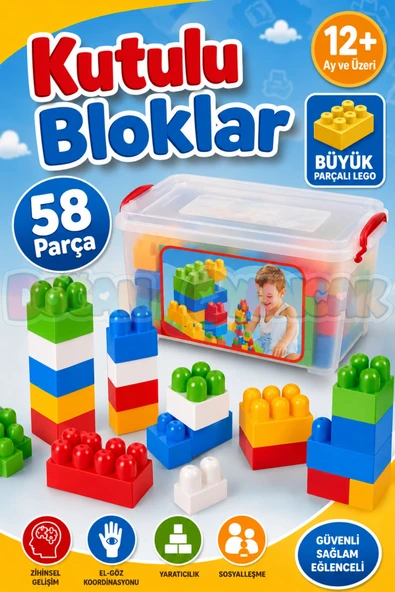 Kutulu Bloklar (58 Parça) - Büyük Parça Lego - Lego Setleri - Bloklar - Bebek Lego ürün görseli 1