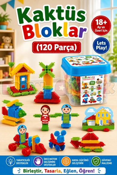 Kaktüs Bloklar (120 Parça) - Kaktüs Oyuncak - Lego Seti - Kaktüs Lego - Taraklı Lego ürün görseli 1