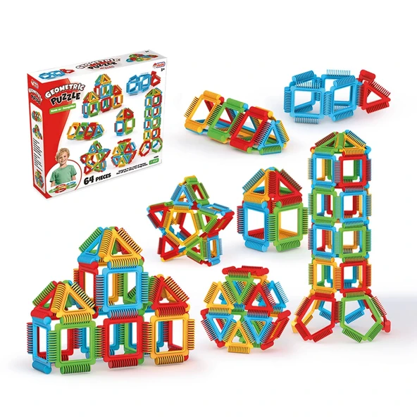 Geometrik Puzzle (64 Parça) - Lego Setleri - Geometrik Oyuncak - Şekilli Lego - Kare Bloklar ürün görseli 1