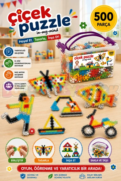 Çiçek Puzzle Lego (500 Parça) - Yıldız Puzzle - Çiçek Bloklar - Çiçek Legolar Oyuncak ürün görseli 1