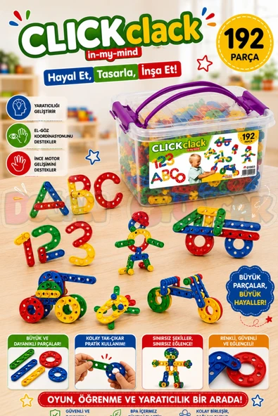 Click Clack Lego (192 Parça) - ClickClack Puzzle - Sök Tak Bloklar - Legolar Oyuncak ürün görseli 1
