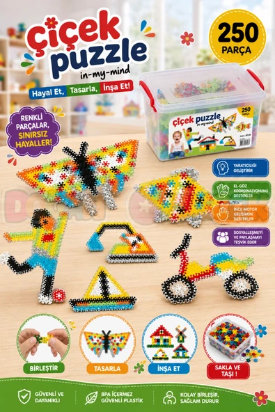 Çiçek Puzzle Lego (250 Parça) - Yıldız Puzzle - Çiçek Bloklar - Çiçek Legolar Oyuncak ürün görseli 1