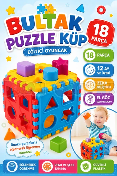 Bul-Tak Puzzle - Bultak Lego - Bebek Oyuncağı - Şekil Takmaca ürün görseli 1