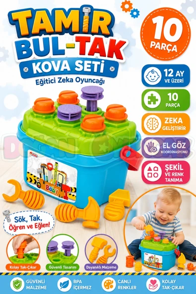 Tamir Bul-Tak Kova Seti - Bultak Lego - Bebek Oyuncağı - Şekil Takmaca ürün görseli 1