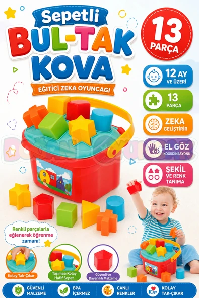 Sepetli Bul-Tak Kova - Bultak Lego - Bebek Oyuncağı - Şekil Takmaca ürün görseli 1