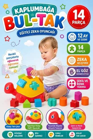Kaplumbağa Bul-Tak - Bultak Lego - Bebek Oyuncağı - Şekil Takmaca ürün görseli 1