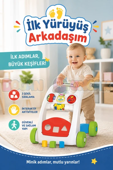 İlk Yürüyüş Arkadaşım - İlk Arabam - Bebek İlk Adım - Yürüme Desteği - İlk Yürüme Arabası ürün görseli 1