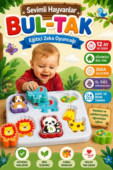Sevimli Hayvanlar Bul-Tak - Bultak Lego - Bebek Oyuncağı - Şekil Takmaca ürün görseli 1