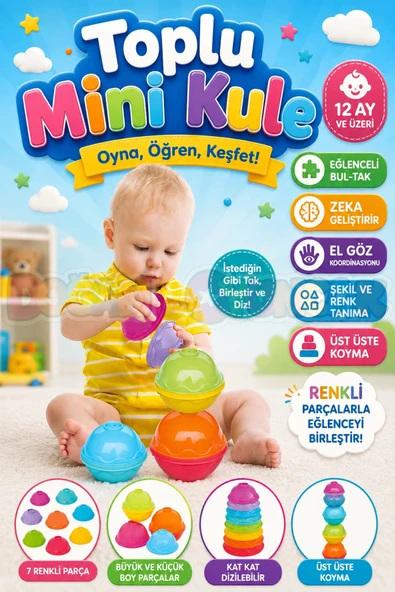 Toplu Mini Kule - Üst Üste Dizmece - Bebek Oyuncağı - Kule Oyunu ürün görseli 1