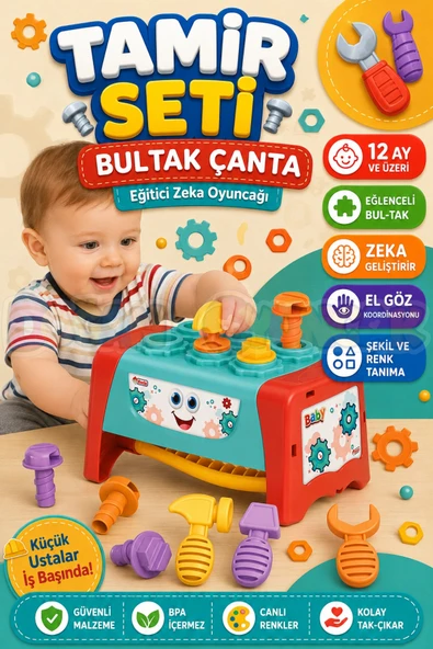 Tamir Seti Bultak Çanta - Tak-Çak Oyuncak - Bebek Oyuncağı - Çekiç Tamir Seti ürün görseli 1