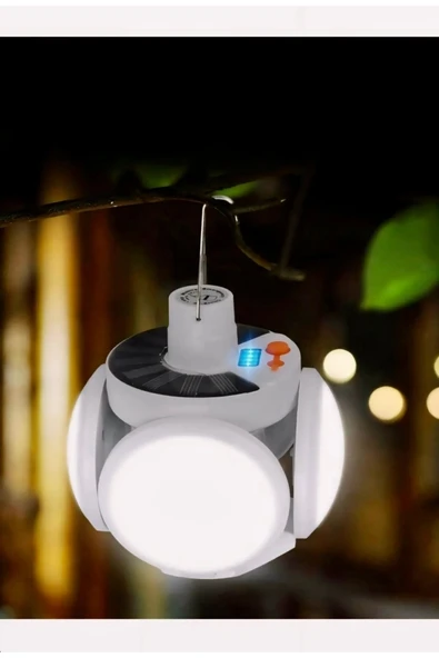 FASHION Yuvarlak Solar Led Kamp Lambası Işıldak Usb’den Gün Işığında Şarj 5 Kanatlı  90° ürün görseli 1