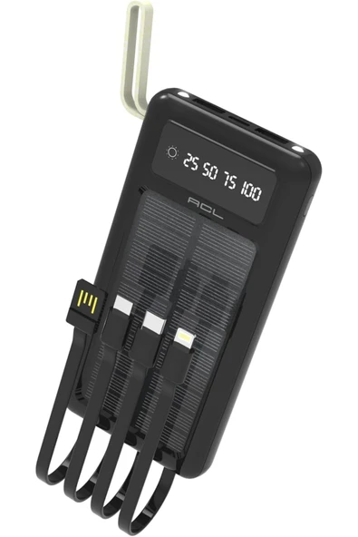 Store Acl 10000 mAh Powerbank Göstergeli Powerbank Solar Fenerli Güneş Enerjili Type C - Lightning - Mi ürün görseli 1