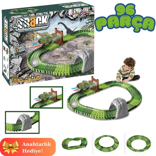 Dinozor Trucks 96 Parça Raylı Pist - Raylı Araç Oyuncak - Tren Oyuncak - Renkli Araç Yolu - Dino Trucks ürün görseli 1