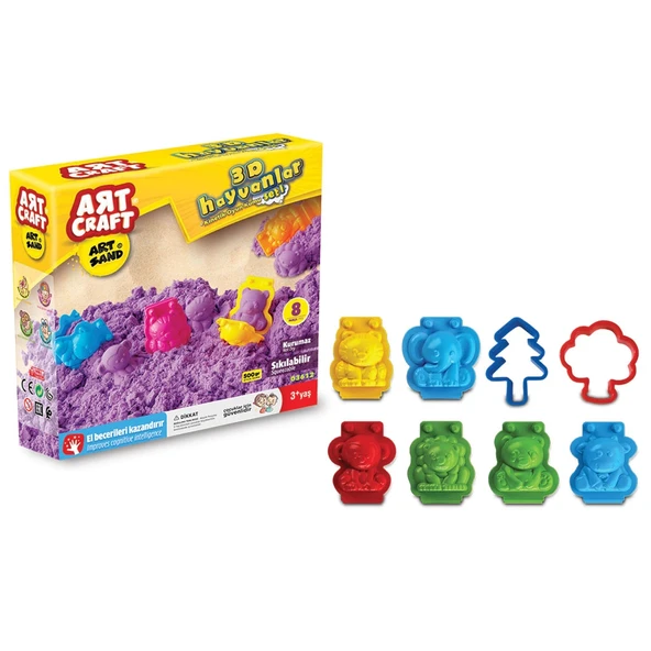 Art Sand 3D Hayvanlar Seti 500 Gr. - Oyun Kumu Seti - Kinetik Kum Seti - Natural Kum - Doğal Kum ürün görseli 1