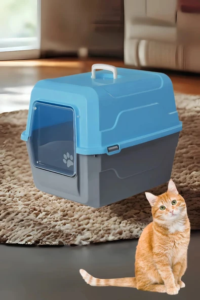 Numa Mikopet Deluxe Kapalı Kedi Tuvaleti - Mavi, Koku Önleyici ve Kolay Temizlenir ürün görseli 1