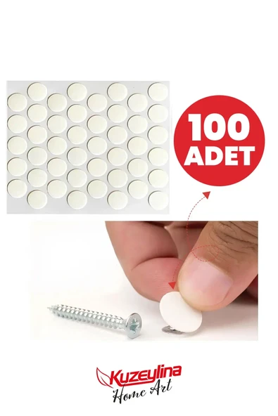 Yapışkanlı Vida Tapası Tıpası -  Beyaz  - Vida Kapatıcı Kapağı  (100 ADET) ürün görseli 1