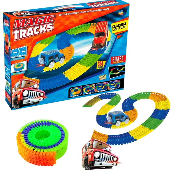 Magic Trucks 384 Parça Raylı Pist - Raylı Araç Oyuncak - Tren Oyuncak - Renkli Araç Yolu - Pist Set ürün görseli 1