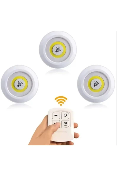 DeftHike Uzaktan Kumandalı 3 Lü Spot Led Lamba Kablosuz ve Pilli Işıldak Dolap Işığı Mutfak Raf Koridor Işığı ürün görseli 1