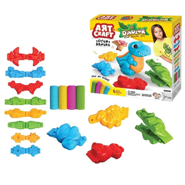 3D Dinozor Oyun Hamur Seti 200 Gr. - Oyun Hamuru Seti - Hamur Setleri - Hamur Kalıpları ürün görseli 1