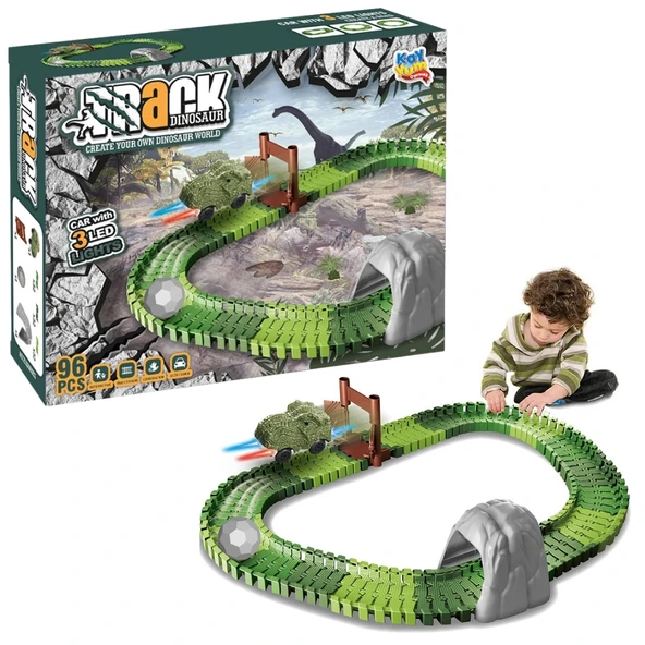 Dinozor Trucks 96 Parça Raylı Pist - Raylı Araç Oyuncak - Tren Oyuncak - Renkli Araç Yolu - Dino Trucks ürün görseli 1