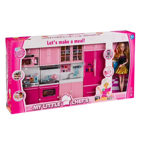My Happy Kitchen Bebekli Dörtlü Mutfak Seti - Modern Mutfak Seti - Işıklı Sesli Mutfak Oyuncak - Fırın, Buzdolabı, Lavab ürün görseli 1