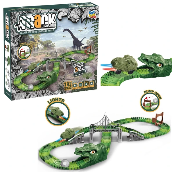 Dinozor Trucks 192 Parça Raylı Pist - Raylı Araç Oyuncak - Tren Oyuncak - Renkli Araç Yolu - Dino Trucks ürün görseli 1