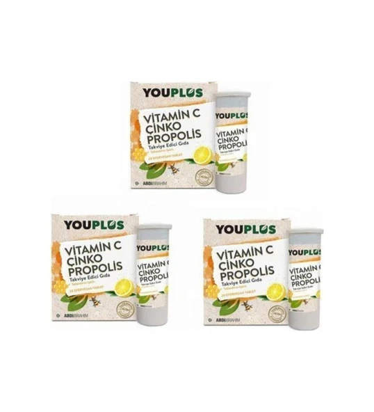 You plus Vitamin C Çinko Propolis Effervesan 20 Tablet | 3 Adet ürün görseli 1