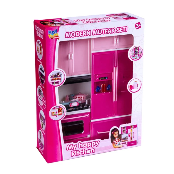 My Happy Kitchen İkili Mutfak Seti - Modern Mutfak Seti - Işıklı Sesli Mutfak Oyuncak - Buzdolabı, Fırın ürün görseli 1