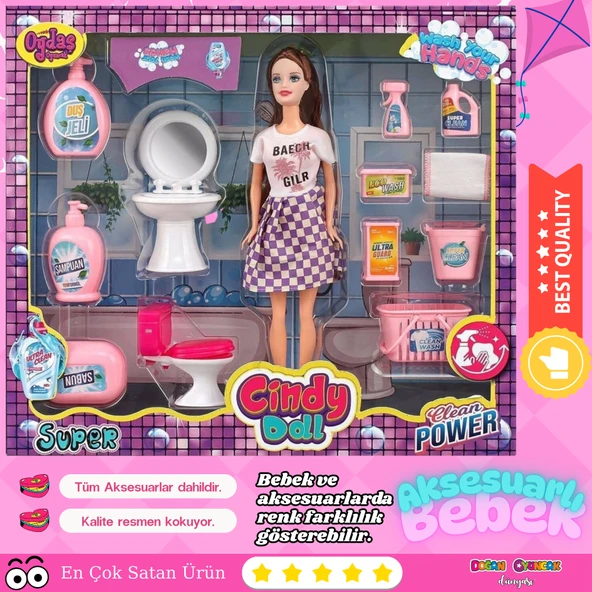 Cindy Doll Lavabo ve Temizlik Seti - Oyuncak Lavabolu Bebek - Barbie Temizlik Seti - Aksesuarlı Lavabo Bebek Oyuncak ürün görseli 1