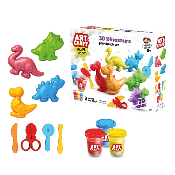 3D Dinozorlar Oyun Hamur Seti 168 Gr. - Oyun Hamuru Seti - Hamur Setleri - Hamur Kalıpları - Doğal Oyun Hamuru ürün görseli 1