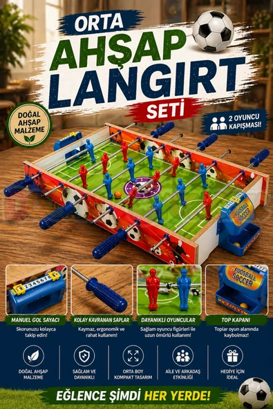 Orta Ahşap Langırt Seti - Ahşap Oyuncak - Futbol Oyuncakları - Top Oyuncak Langırt Setleri - Langırt Oyuncakları - Ahşap ürün görseli 1