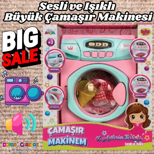 Büyük Pilli Neşeli Çamaşır Makinesi - Pilli Oyuncak Çamaşır Makinesi - Çamaşır Makinesi Oyuncak - Işıklı Sesli Makine ürün görseli 1