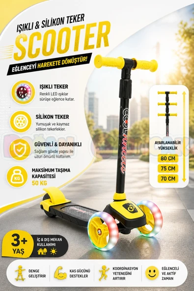Cool Wheels Sarı Twist Işıklı 3 Tekerlekli Scooter - Işıklı Scooter - CoolWheels Scooter - Çocuk Scooter - İttir Git ürün görseli 1