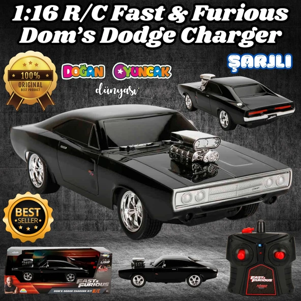 Fast & Furious Dom’s Dodge Charger R/T 1:16 USB Şarjlı Uzaktan Kumandalı Araba - Kumandalı Araç - R/C Araba ürün görseli 1