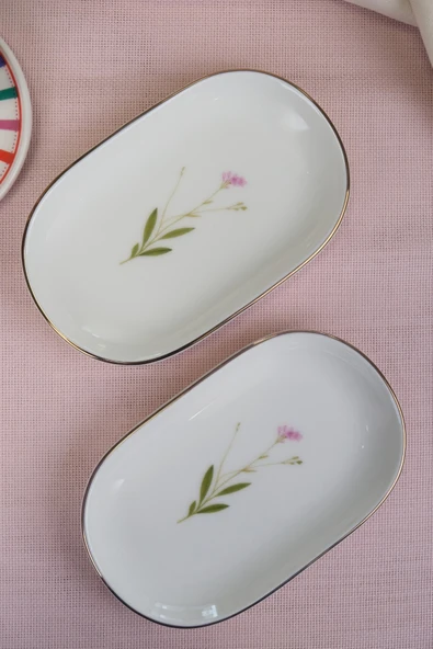 Tabak Evi Porselen Natura Çuha Altın Yaldızlı Oval Kayık Tabak 18x11x2,50cm 2 Lİ ürün görseli 1