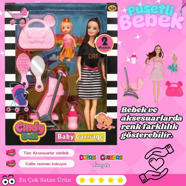 Anlily Bebek Arabalı Seti - Oyuncak Pusetli Bebek - Barbie Pusetli Seti - Aksesuarlı Pusetlı Bebek Oyuncak ürün görseli 1