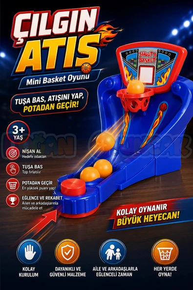 Çılgın Atış Oyunu - Mini Basket Oyunu - Basket Atma Oyunu Basketbol Maçı - Basketbol Oyuncak - Basket Oyunu ürün görseli 1