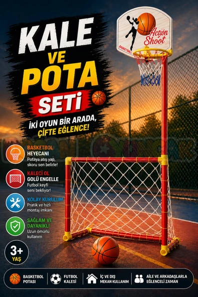 Kale ve Pota Seti - Futbol Kalesi ve Basketbol Potası Oyunu - Basket Atma Oyunu Basketbol Maçı - Futbol Kale Maçı ürün görseli 1